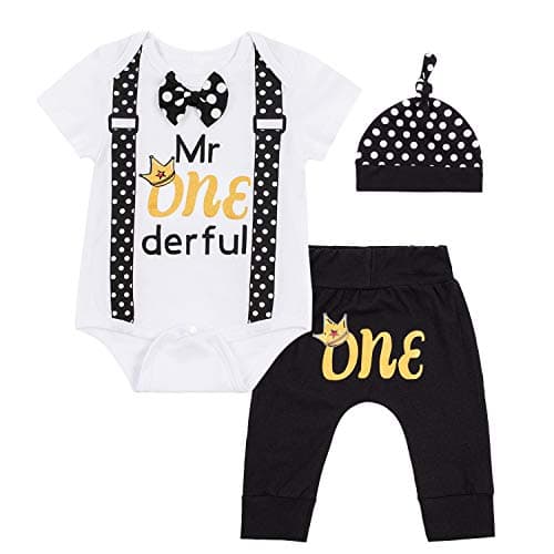 Funny Bowtie One Year Old Boys Romper Bodysuit Set