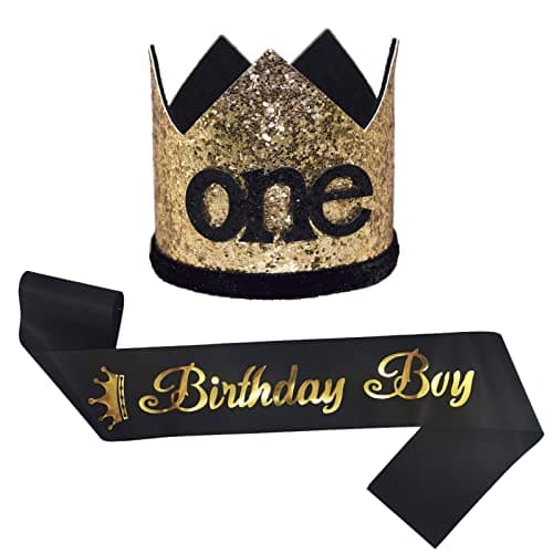 Maticr Glitter First Birthday Crown for Baby Boy Photo Prop