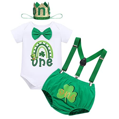 Baby Boy St. Patrick's Day Romper with Green Suspenders