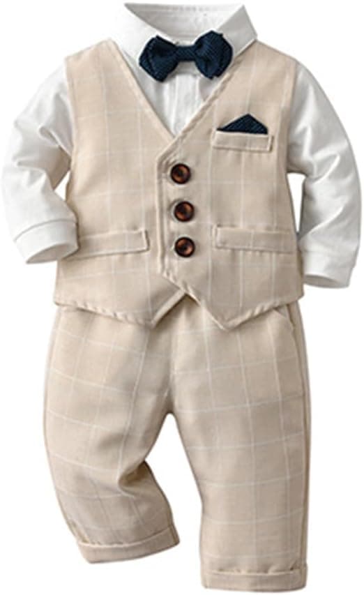Toddler Baby Boy Christening Outfit Christmas Bowtie Shirt Romper Waistcoat Long Pants Fall Winter Wedding Tuxedo Suit