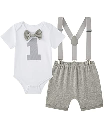 Funny Bowtie One Year Old Boys Romper Bodysuit Set