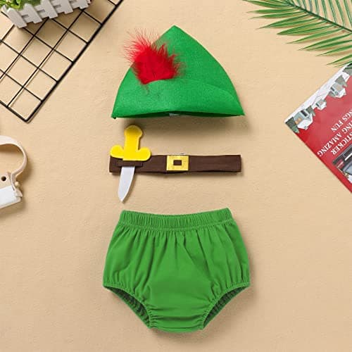 Baby Boys Green Halloween Costume with Feather Hat & Diaper Cover Set