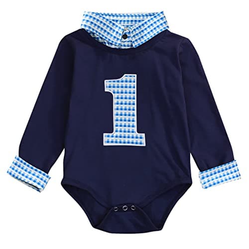 Baby Boy First Birthday Plaid Romper Jumpsuit