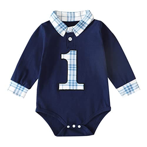 Baby Boy First Birthday Plaid Romper Jumpsuit