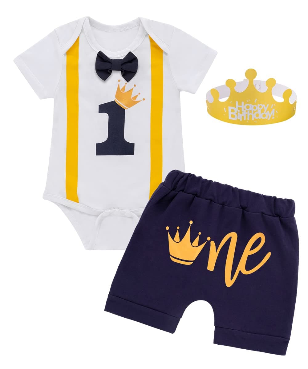 Funny Bowtie One Year Old Boys Romper Bodysuit Set