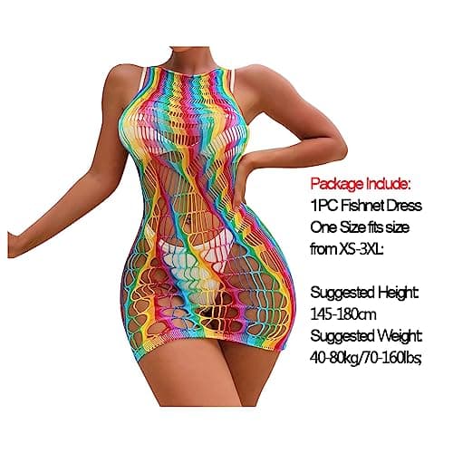 Rainbow Rave Fishnet Costume for Women