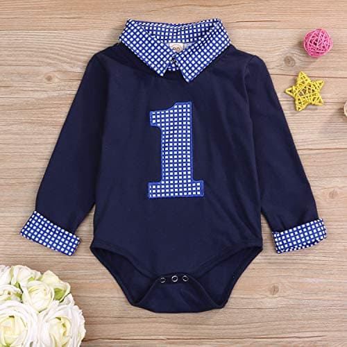 Baby Boy First Birthday Plaid Romper Jumpsuit