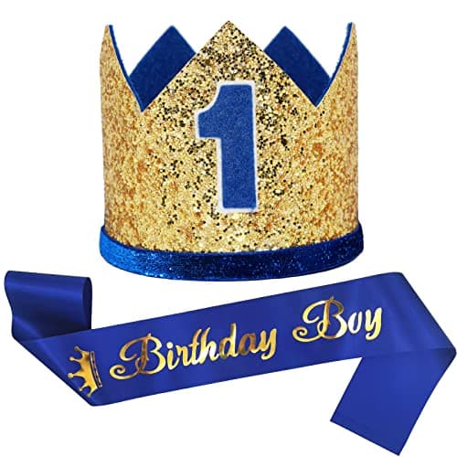 Maticr Glitter First Birthday Crown for Baby Boy Photo Prop