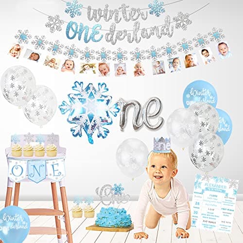 Winter Onederland Blue & Silver 1st Birthday Boy Decorations Highchair Banner