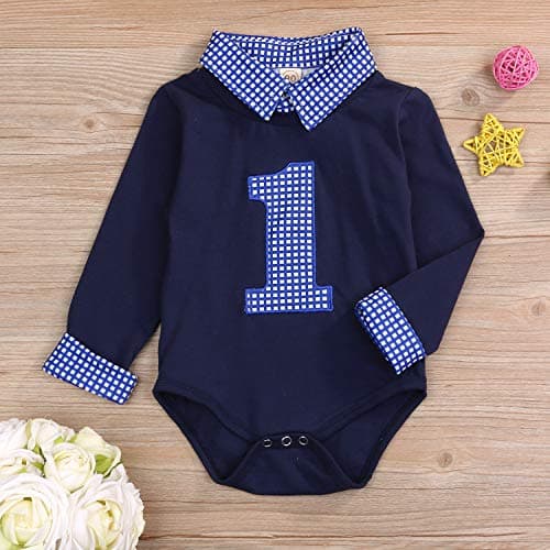 Baby Boy First Birthday Plaid Romper Jumpsuit