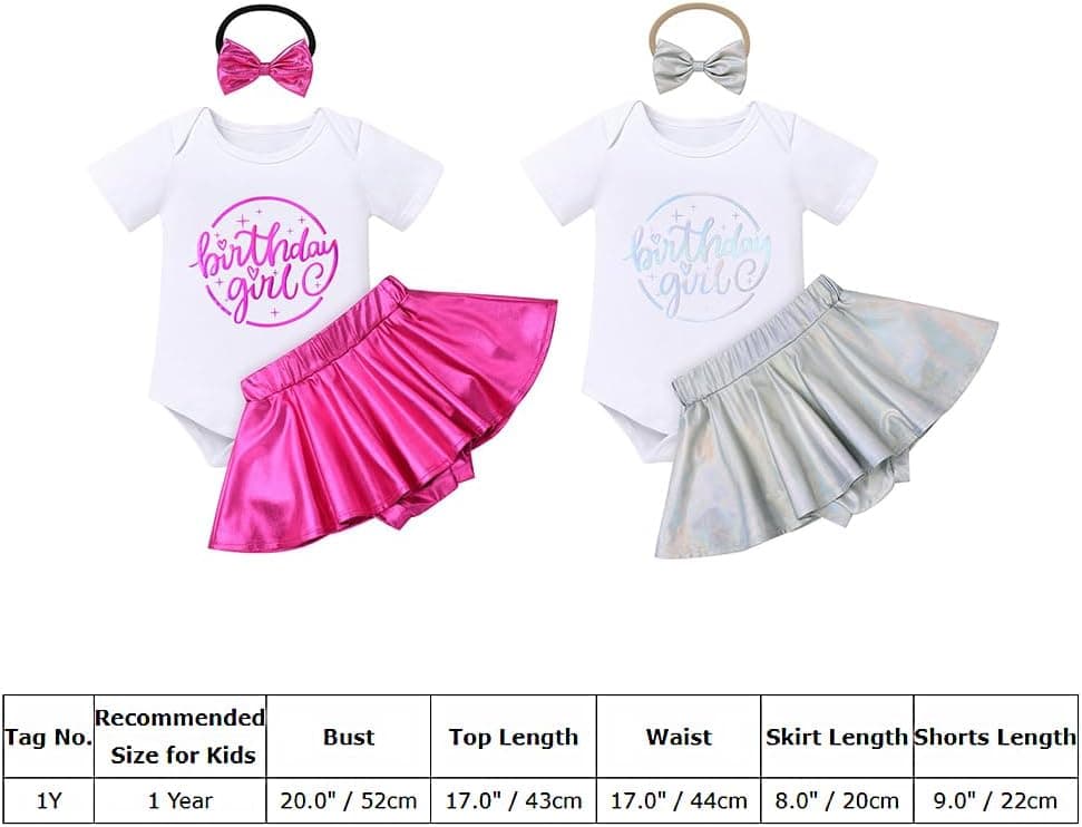 Baby Girls 1st Birthday Girl Outfit Romper + Metallic Ruffle Shorts Tutu + Headband Cake Smash Photo Shoot