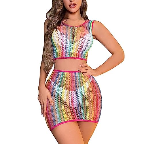 Rainbow Rave Fishnet Costume for Women