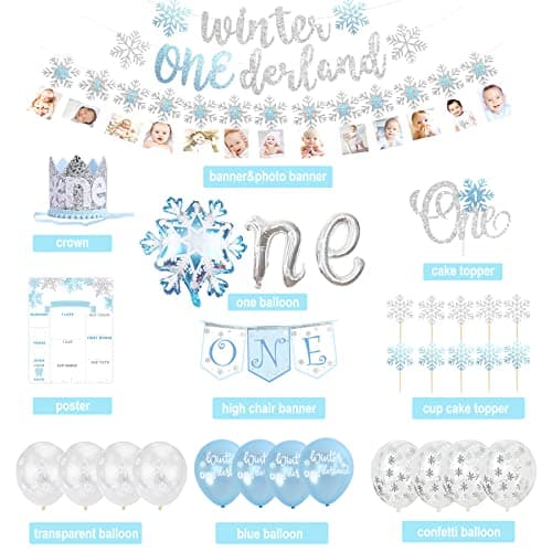 Winter Onederland Blue & Silver 1st Birthday Boy Decorations Highchair Banner