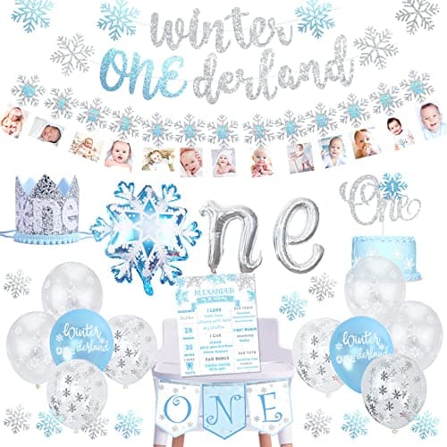 Winter Onederland Blue & Silver 1st Birthday Boy Decorations Highchair Banner
