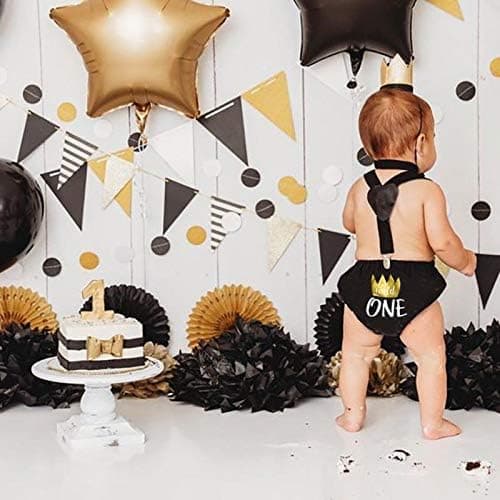 Baby Boys First 1st Birthday Cake Smash Outfit Wild ONE Diaper Cover + Suspenders + Bowtie + Headband for Photo Props