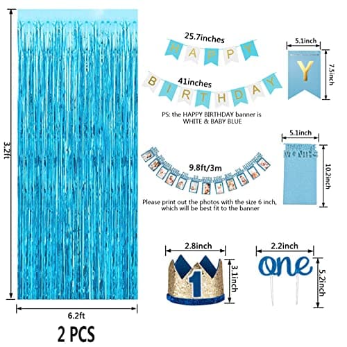 1st Birthday Boy Decorations 66PCS Blue - JOYYPOP