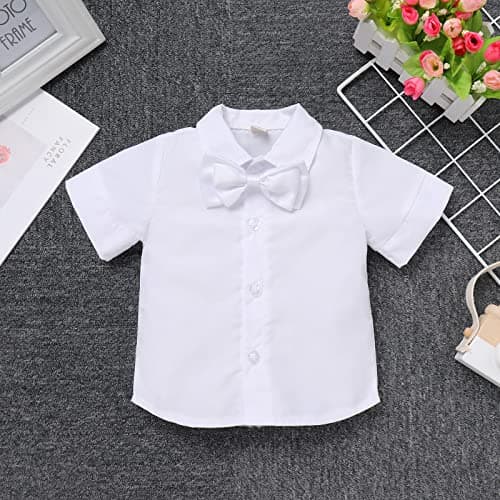 IMEKIS Baby Boy Baptism Suit with Bowtie and Suspenders