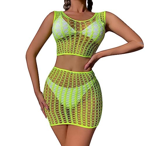 Rainbow Rave Fishnet Costume for Women