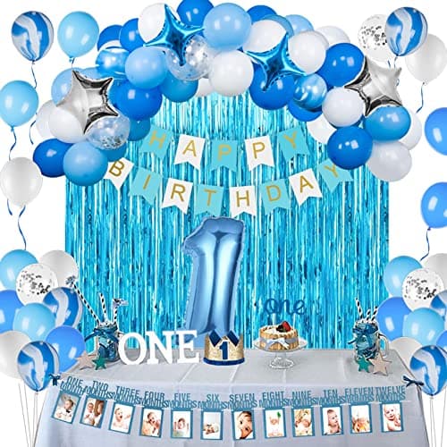 1st Birthday Boy Decorations 66PCS Blue - JOYYPOP