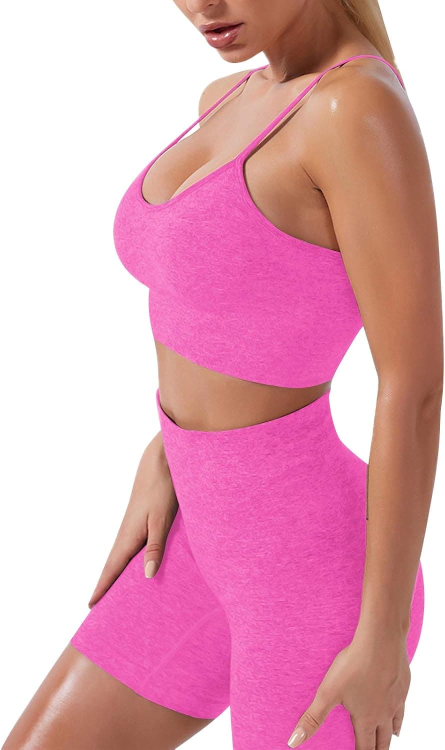 IMEKIS Women's Yoga Outfit Seamless Workout Set High Waist Exercise Shorts Pants with Sport Bra 3PCS Tracksuit Gym Tracksuits