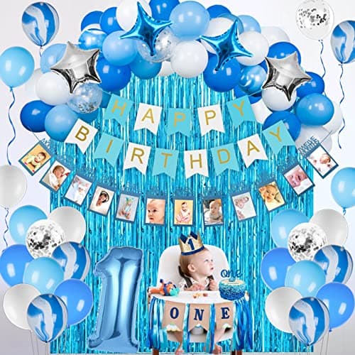 1st Birthday Boy Decorations 66PCS Blue - JOYYPOP