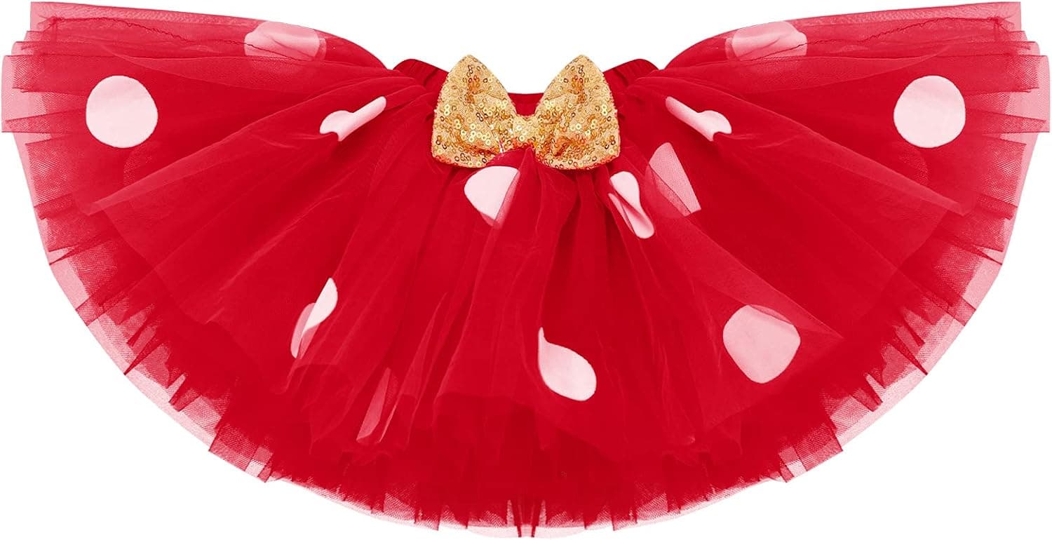 Baby Girls 1st Birthday Outfit Polka Dots ONE Romper Tutu Skirt Mouse Ears Headband Cake Smash Costume for Photo Shoot