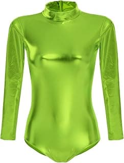 Women Metallic Bodysuit Alien Costume Halloween Cosplay Shiny Long Sleeve Leotard One Piece Latex Rave Outfit