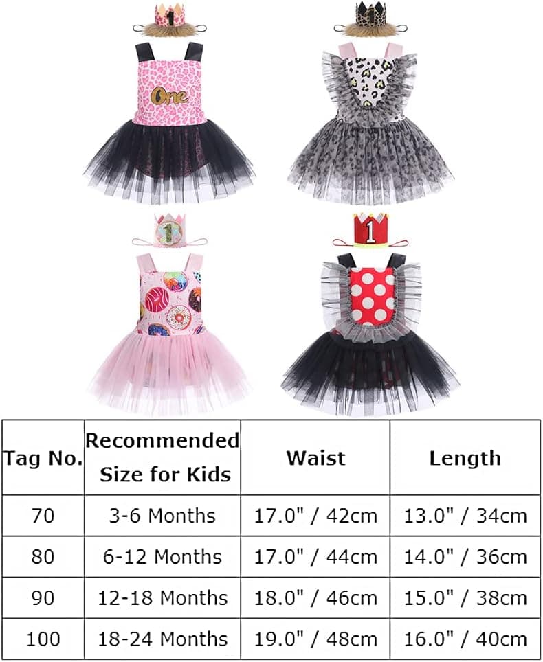 Toddler Baby Girl 1st Birthday Outfit Tulle Romper Princess Tutu Dress Crown Headband Cake Smash Photo Shoot Clothes