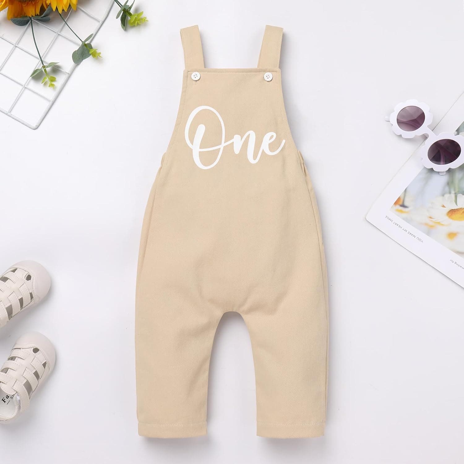 Baby Boy Girl Cake Smash Outfit Fall Winter 1st Birthday Boho Romper Long Pants Overalls Photo Shoot
