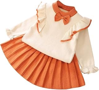 Toddler Baby Girls Outfit Knitted Buttons Sweater Tops Mini Skirt Bowknot Ruffle Long Sleeve Autumn Winter Clothes Set