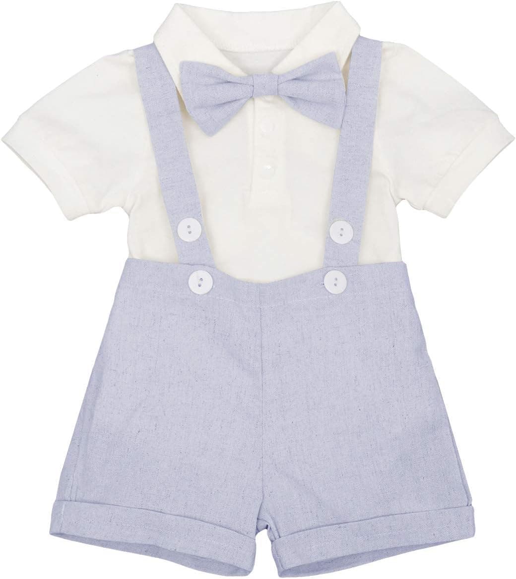 Baby Boys Formal Suit Gentleman Bowtie Romper Suspenders Shorts Wedding Tuxedo Outfit Cake Smash Christening Clothes