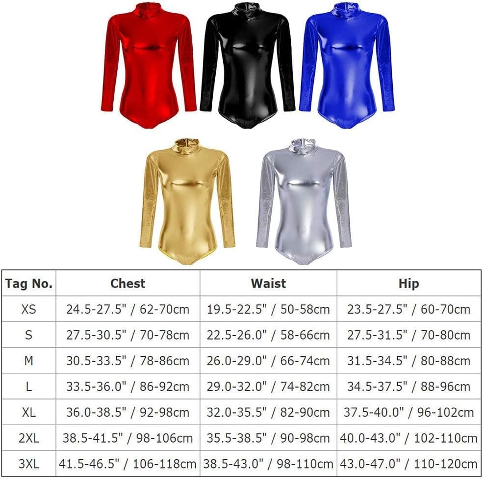 Women Metallic Bodysuit Alien Costume Halloween Cosplay Shiny Long Sleeve Leotard One Piece Latex Rave Outfit