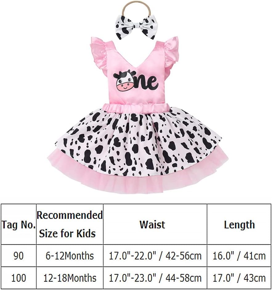 Toddler Baby Girl Farm Cow 1st Birthday Outfit Cow Print Dress with Headband Cake Smash Photo Shoot Clothes Set