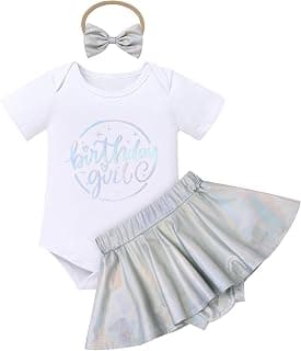 Baby Girls 1st Birthday Girl Outfit Romper + Metallic Ruffle Shorts Tutu + Headband Cake Smash Photo Shoot