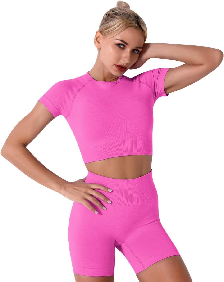 IMEKIS Women's Yoga Outfit Seamless Workout Set High Waist Exercise Shorts Pants with Sport Bra 3PCS Tracksuit Gym Tracksuits