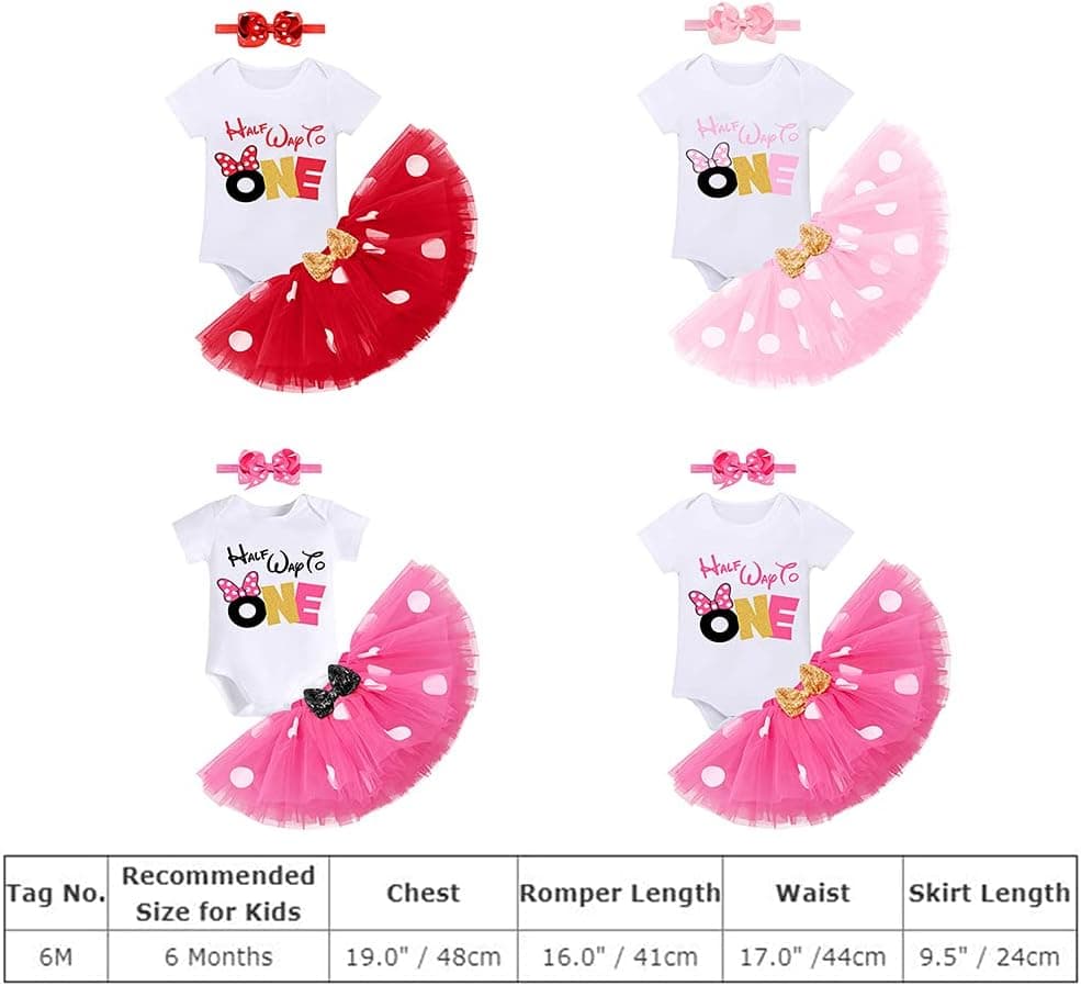 Baby Girls 1st Birthday Outfit Polka Dots ONE Romper Tutu Skirt Mouse Ears Headband Cake Smash Costume for Photo Shoot