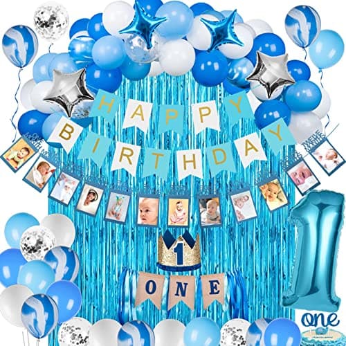 1st Birthday Boy Decorations 66PCS Blue - JOYYPOP
