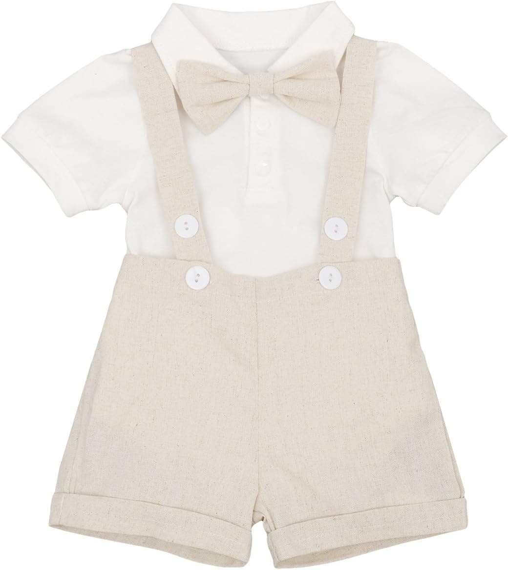 Baby Boys Formal Suit Set Short Sleeve Romper Suspenders Shorts Pants Bowtie Wedding Tuxedo Outfits Cake Smash Clothes