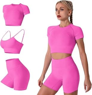 IMEKIS Women's Yoga Outfit Seamless Workout Set High Waist Exercise Shorts Pants with Sport Bra 3PCS Tracksuit Gym Tracksuits
