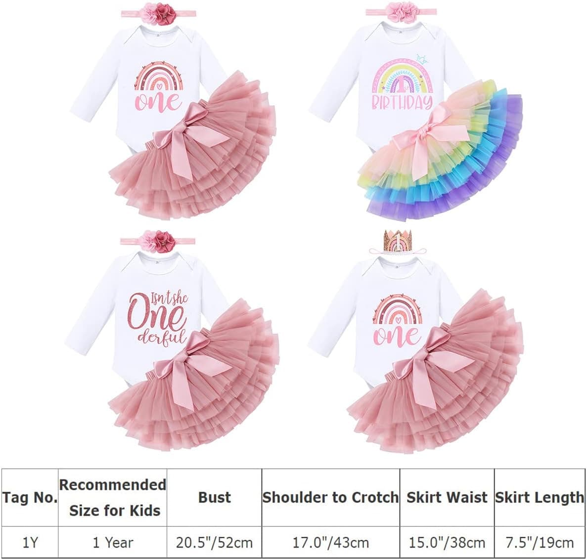 Rainbow 1st Birthday Outfit for Baby Girls Romper Tutu Skirt Tulle Bloomers Headband First Birthday Cake Smash Outfits