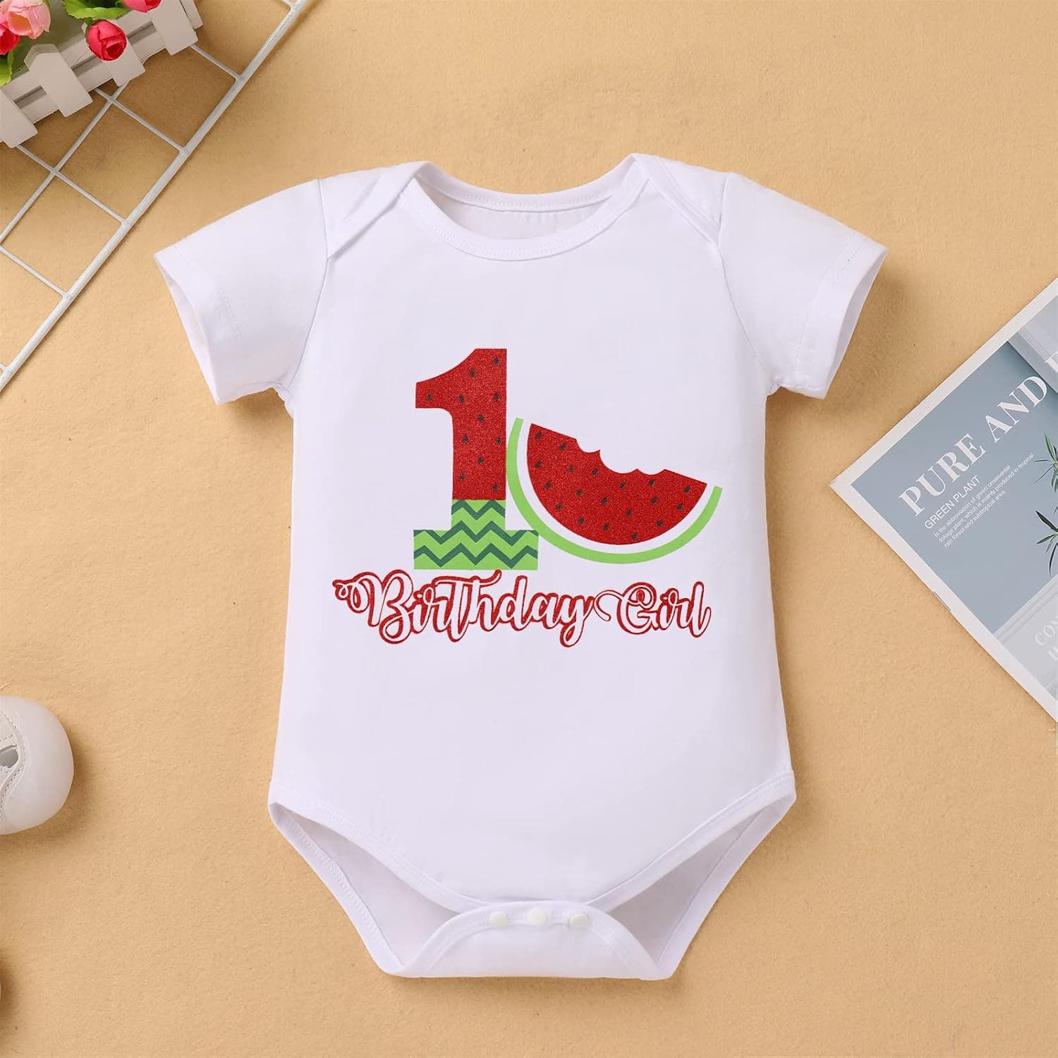 Toddler Baby Girls Melon Birthday Outfit Rainbow Romper Shirt + Shiny Shorts + Headband Kids Cake Smash Clothes 1-5T