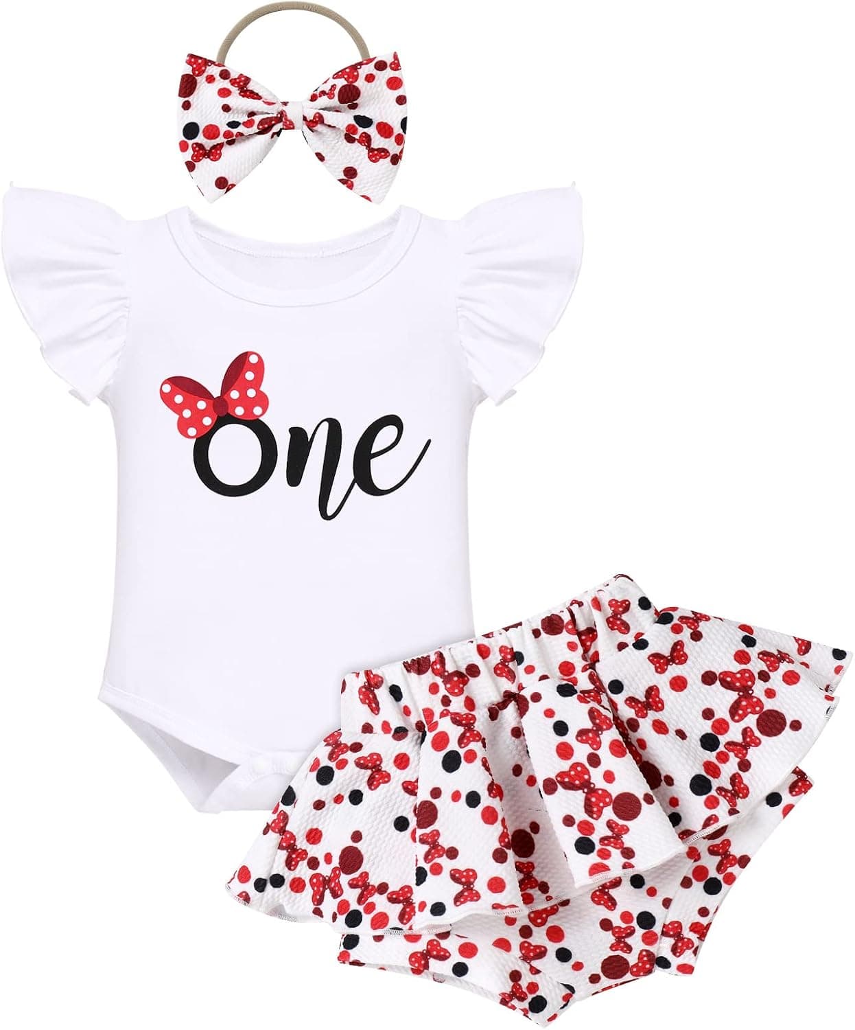 Baby Girls 1st Birthday Outfit Sunflower Peach Romper + Ruffled Shorts + Headband Set for Cake Smash Photo Shoot