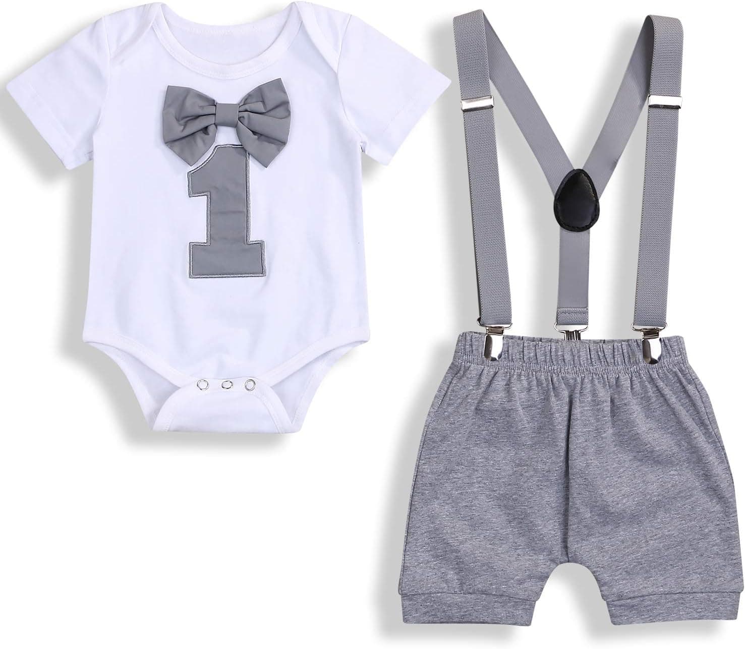 Baby Boy Funny First Birthday Clothes Infant Boy Bow Tie Romper Bodysuit Cake Smash Outfits