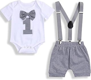 Baby Boy Funny First Birthday Clothes Infant Boy Bow Tie Romper Bodysuit Cake Smash Outfits