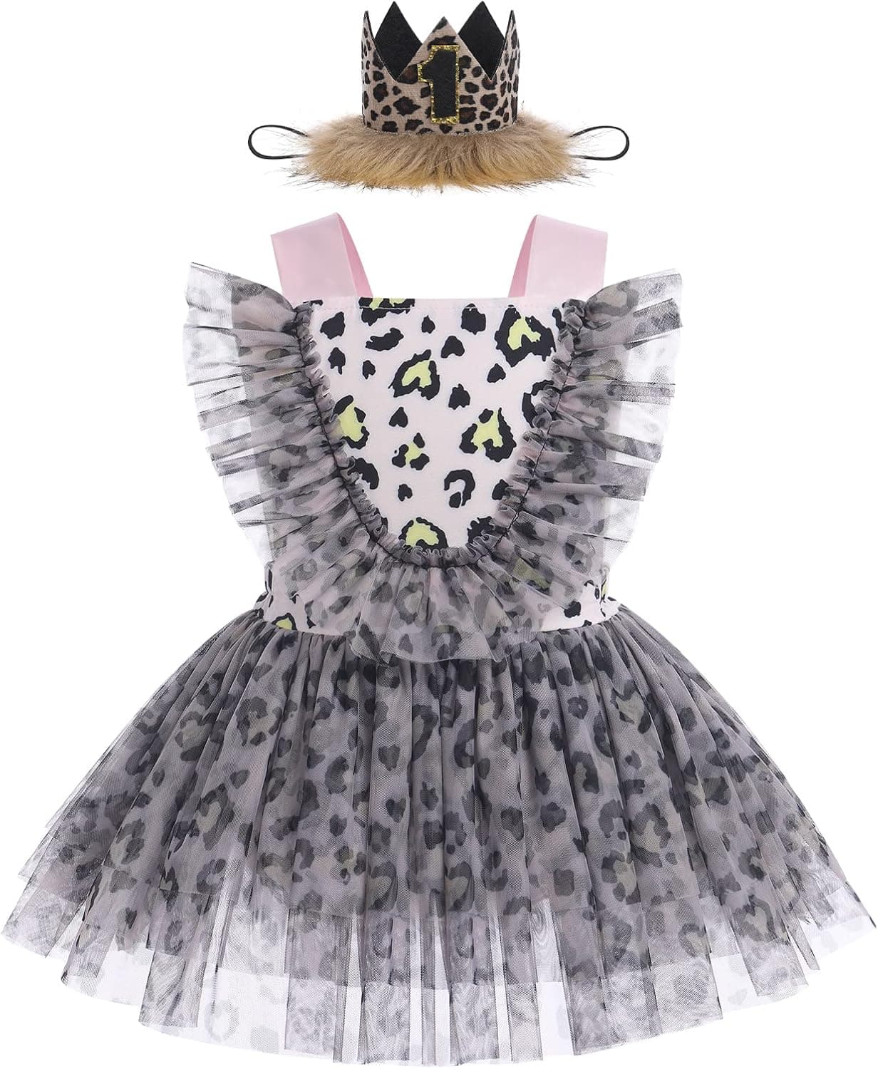 Toddler Baby Girl 1st Birthday Outfit Tulle Romper Princess Tutu Dress Crown Headband Cake Smash Photo Shoot Clothes