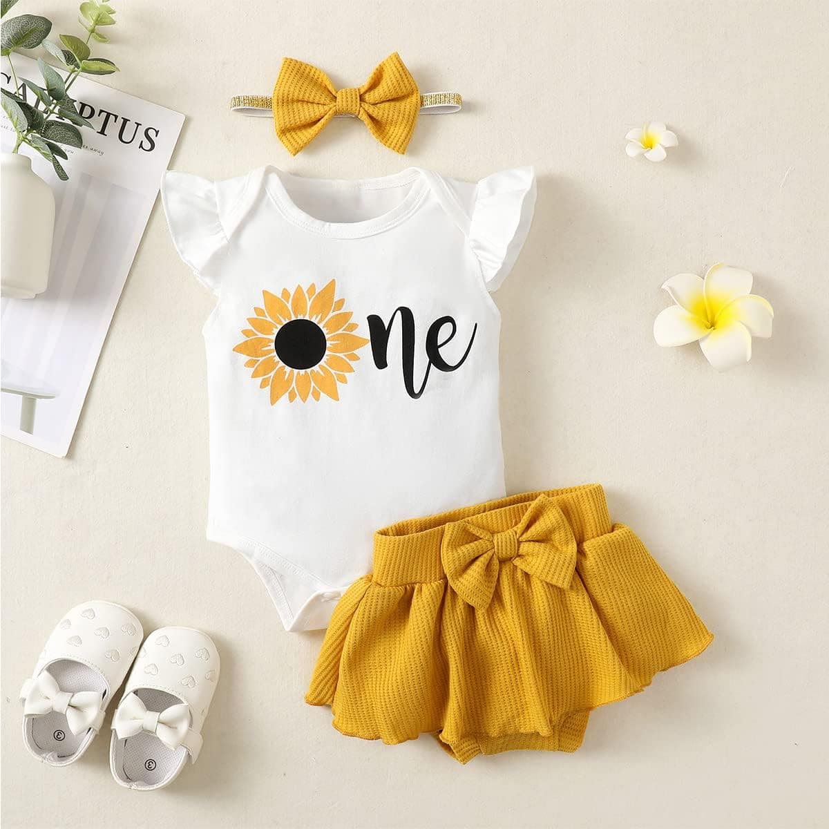 Baby Girl 1st Birthday Outfit First Birthday Clothes One Year Old Birthday Sunflower Skirt Set