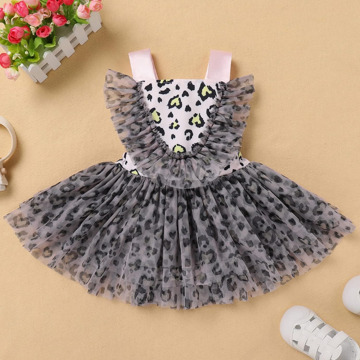 Toddler Baby Girl 1st Birthday Outfit Tulle Romper Princess Tutu Dress Crown Headband Cake Smash Photo Shoot Clothes