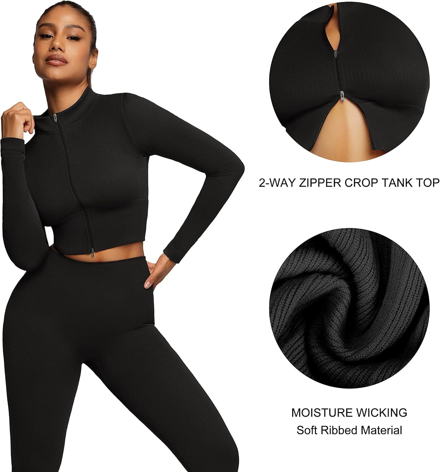 Workout Sets for Women-2 Piece Seamless Yoga Outfit High Waist Leggings Crop Top Gym Sets