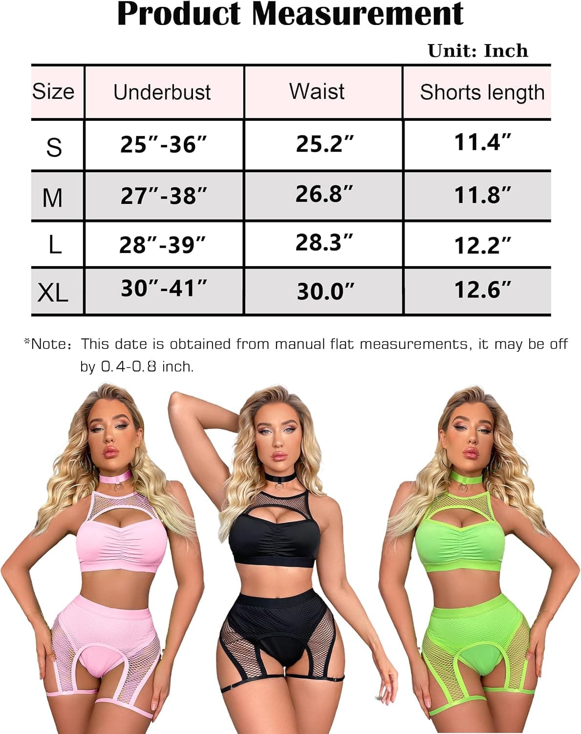 Rave Outfits for Women Festival Fishnet Lingerie Set Booty Shorts 3Pcs Babydoll Cutout Nightwear with Choker