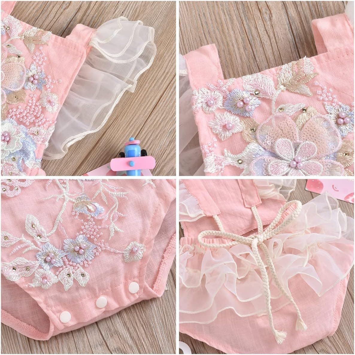 Baby Girl Lace Romper Delicate Embroidery Backless Bodysuit with Flower Headband 2pcs Cake Smash Outfit…